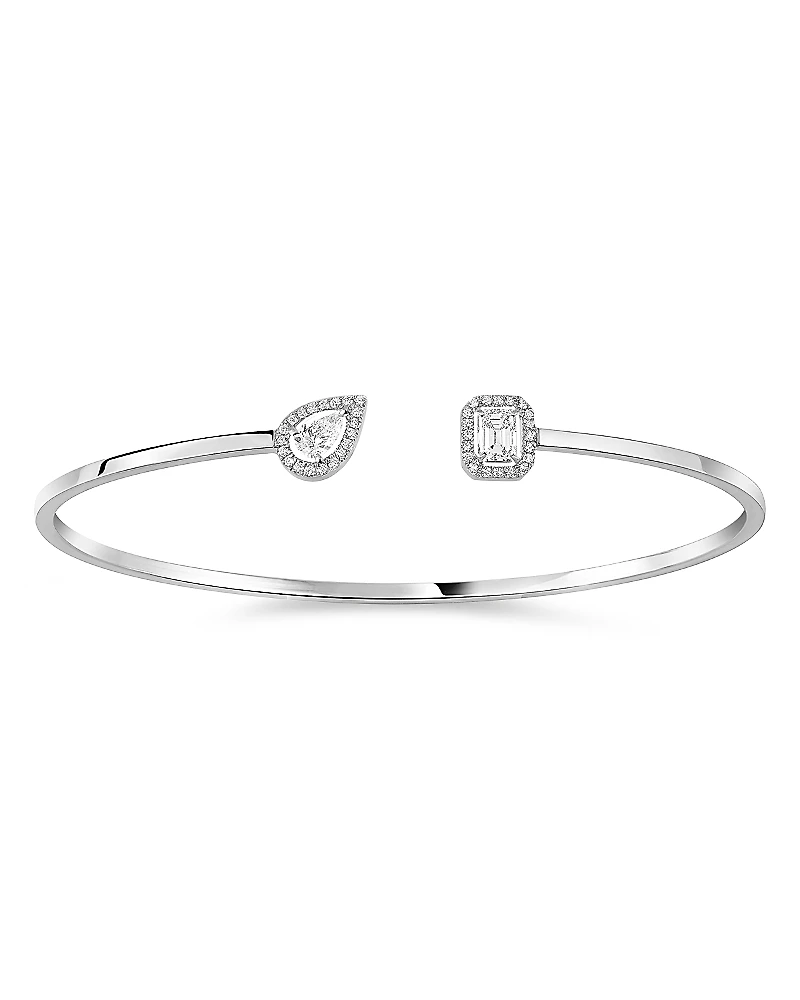 Messika 18K White Gold My Twin Diamond Pear & Emerald Cut Toi & Moi Halo Cuff Bracelet