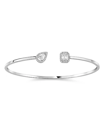Messika 18K White Gold My Twin Diamond Pear & Emerald Cut Toi & Moi Halo Cuff Bracelet