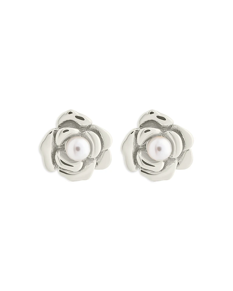 Sterling Forever Rosa Imitation Pearl Rose Stud Earrings