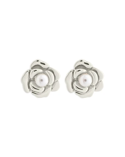 Sterling Forever Rosa Imitation Pearl Rose Stud Earrings