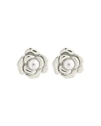 Sterling Forever Rosa Imitation Pearl Rose Stud Earrings