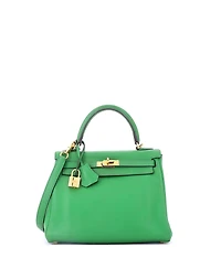 Pre-Owned Hermes Kelly 25 Handbag Green Swift with Gold Hardware