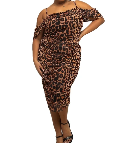 Fashion-szn Curve Leopard Print Mesh Midi Dress