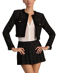 Alice and Olivia Dumont Tweed Cropped Jacket