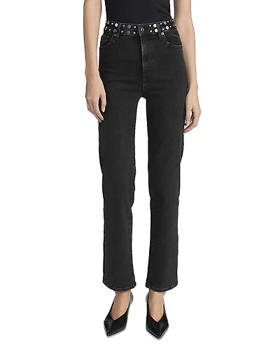 Frame Le Sleek Straight High Rise Studded Jeans