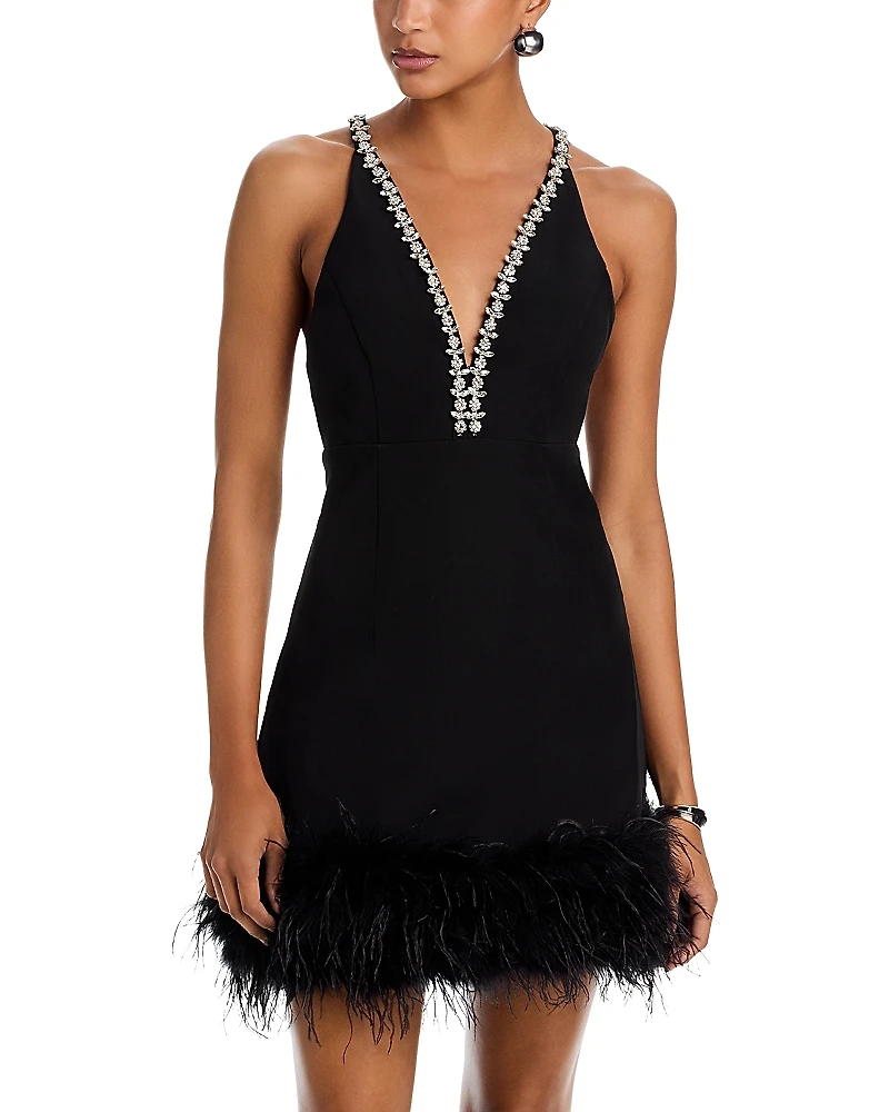 Aqua Feather Embellished Tank Dress