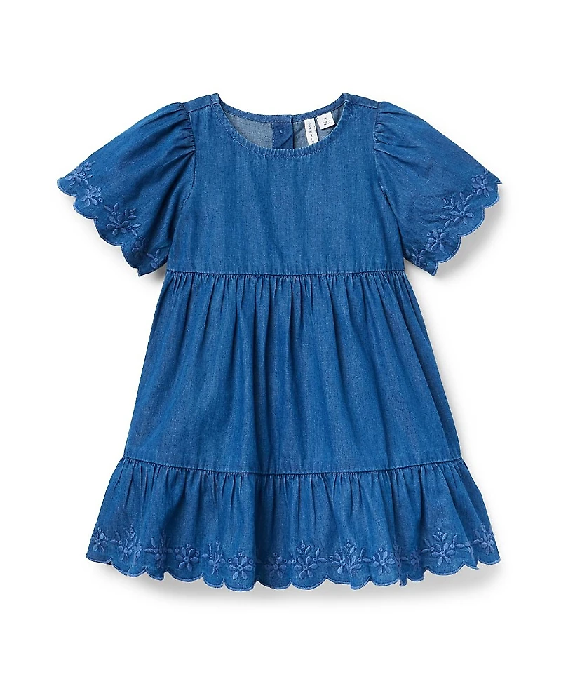 Janie and Jack Girls' Embroidered Floral Chambray Dress - Baby, Little Kid, Big Kid