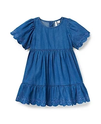 Janie and Jack Girls' Embroidered Floral Chambray Dress - Baby, Little Kid, Big Kid
