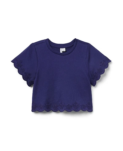 Janie and Jack Girls' Embroidered Eyelet Trim Top - Baby, Little Kid