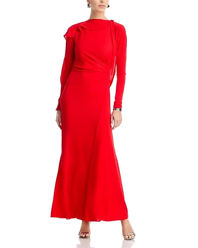 Victoria Beckham Long Sleeve Draped Jersey Gown