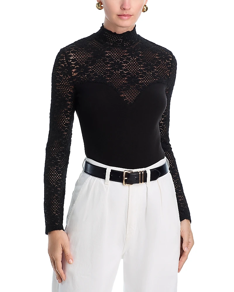 Aqua Open Knit Long Sleeve Turtleneck Top - Exclusive