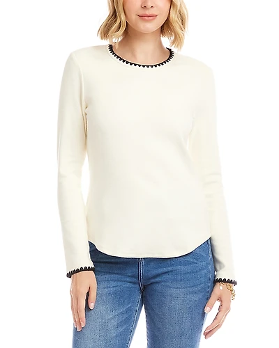 Karen Kane Long Sleeve Edge Stitch Crewneck Top