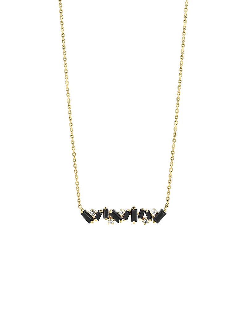 Suzanne Kalan 18K Yellow Gold Frenzy Black Sapphire & Diamond Bar Necklace, 16-18