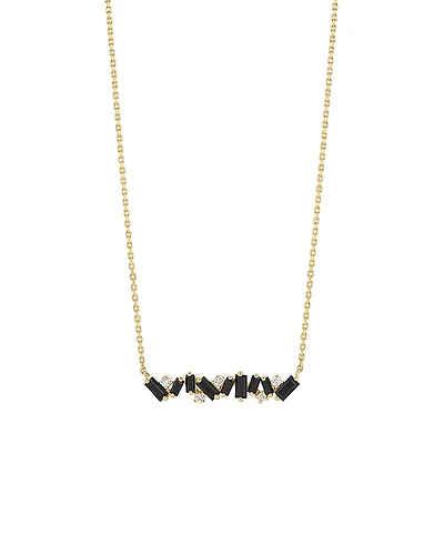 Suzanne Kalan 18K Yellow Gold Frenzy Black Sapphire & Diamond Bar Necklace, 16-18