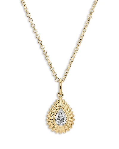 Ef Collection 14K Yellow Gold Ef Collection Diamond Pear Fluted Frame Pendant Necklace, 16-18