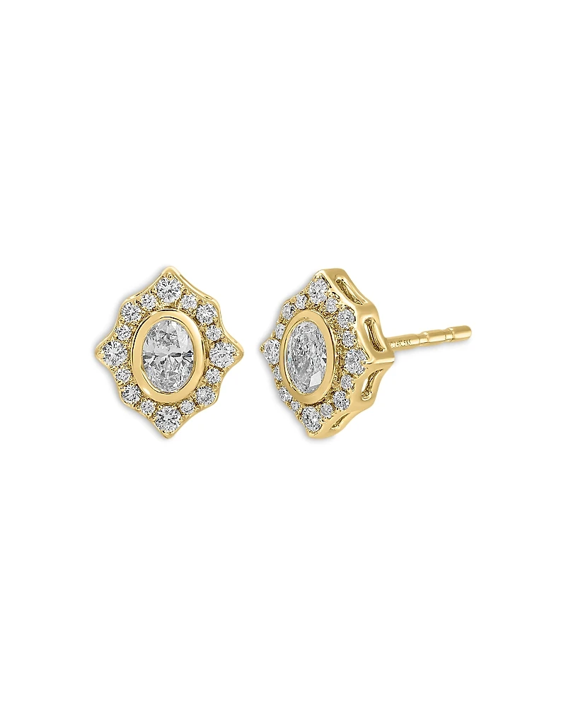 Ef Collection 14K Yellow Gold Ef Collection Diamond Oval Halo Stud Earrings