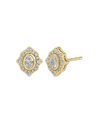 Ef Collection 14K Yellow Gold Ef Collection Diamond Oval Halo Stud Earrings