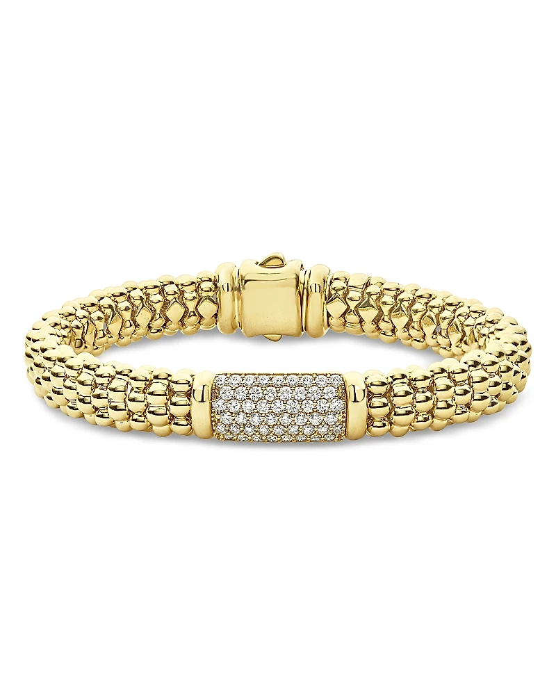 Lagos 18K Yellow Gold Caviar Gold Diamond Pave Station Beaded Bracelet