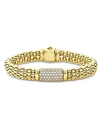 Lagos 18K Yellow Gold Caviar Gold Diamond Pave Station Beaded Bracelet