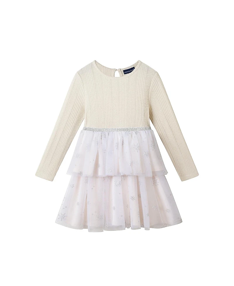 Andy & Evan Girls' Rib Knit/Glitter Tulle Tiered Dress - Little Kid