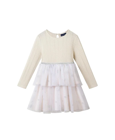 Andy & Evan Girls' Rib Knit/Glitter Tulle Tiered Dress - Little Kid
