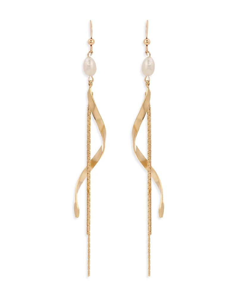 Ettika Cultured Freshwater Pearl Twisted Linear Drop Earrings