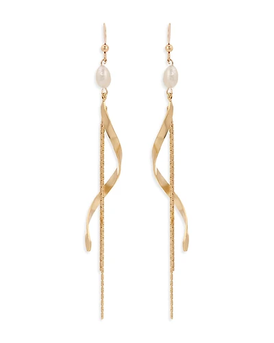 Ettika Cultured Freshwater Pearl Twisted Linear Drop Earrings
