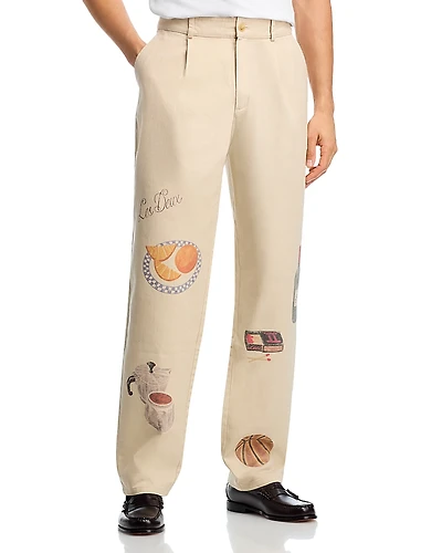 Les Deux Romeo Pleated Canvas Graphic Pants