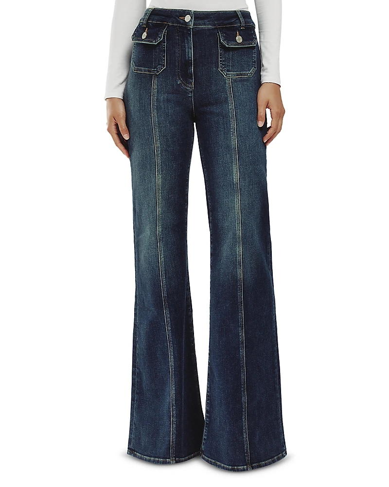 Reiss Glora Button Detail High Rise Flare Jeans