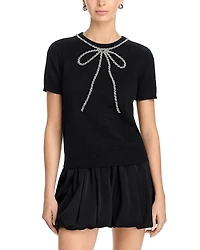 Aqua Embellished Bow Short Sleeve Sweater - Exclusive