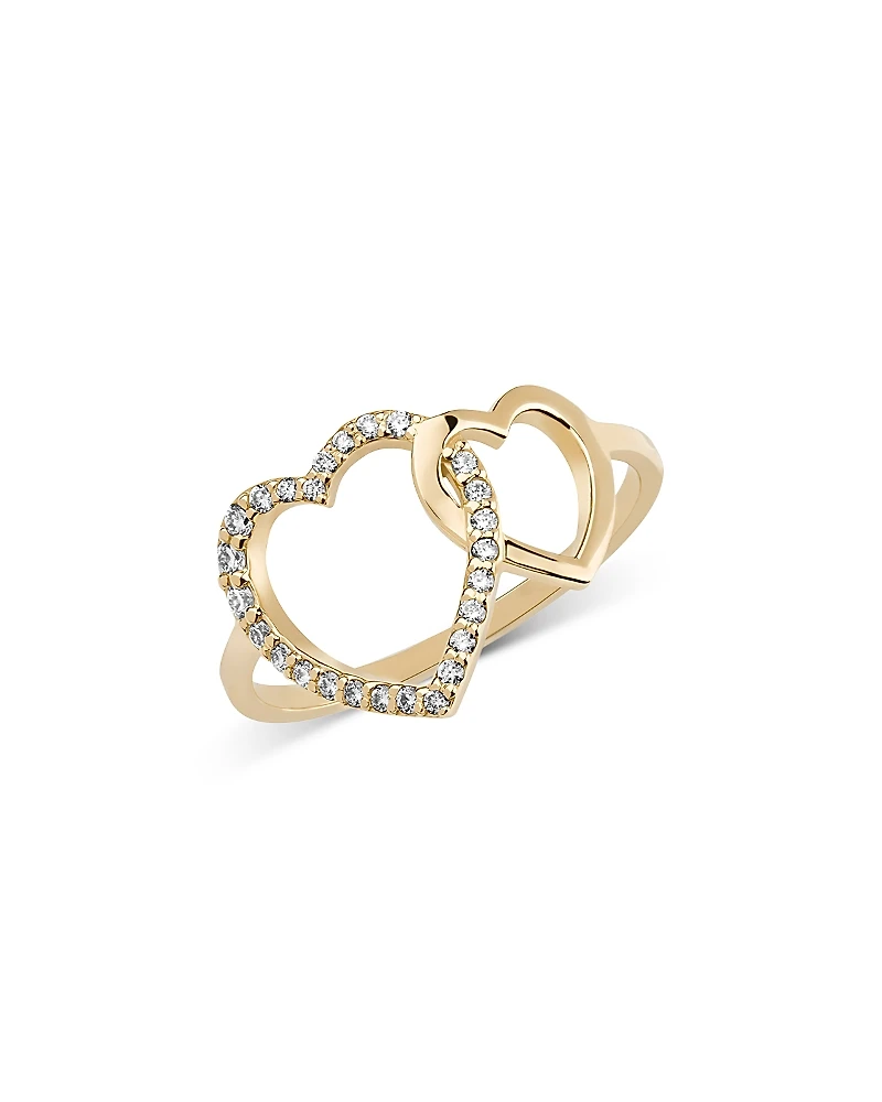 Lana Jewelry 14K Yellow Gold Diamond Double Heart Ring