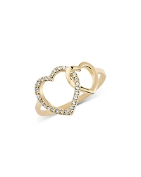 Lana Jewelry 14K Yellow Gold Diamond Double Heart Ring