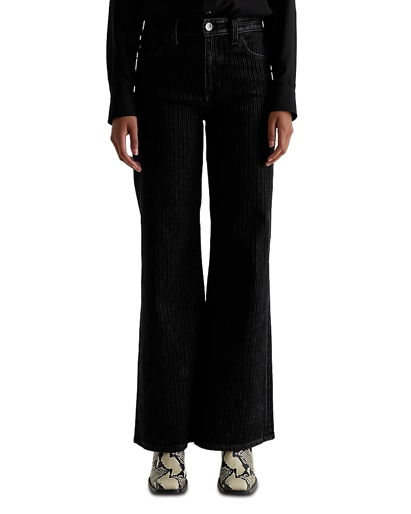 Ag Mid Rise Flocked Velvet Pinstripe Wide Leg Jeans