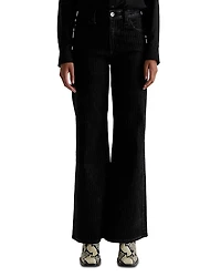 Ag Mid Rise Flocked Velvet Pinstripe Wide Leg Jeans