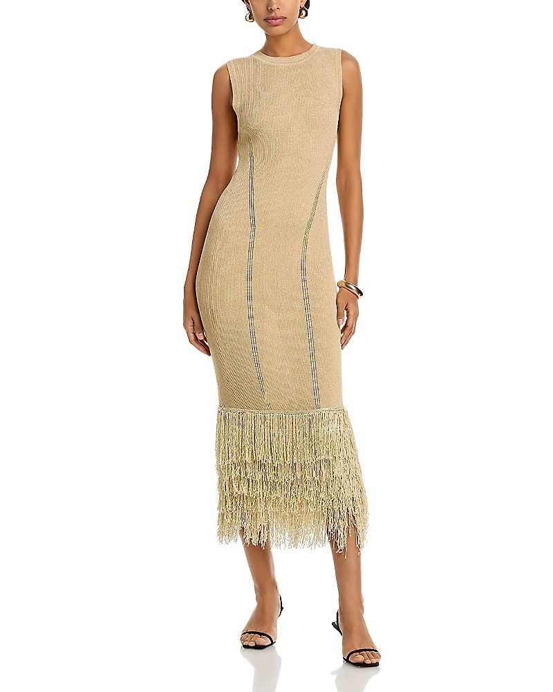 Milly Raz Metallic Rib Fringe Dress