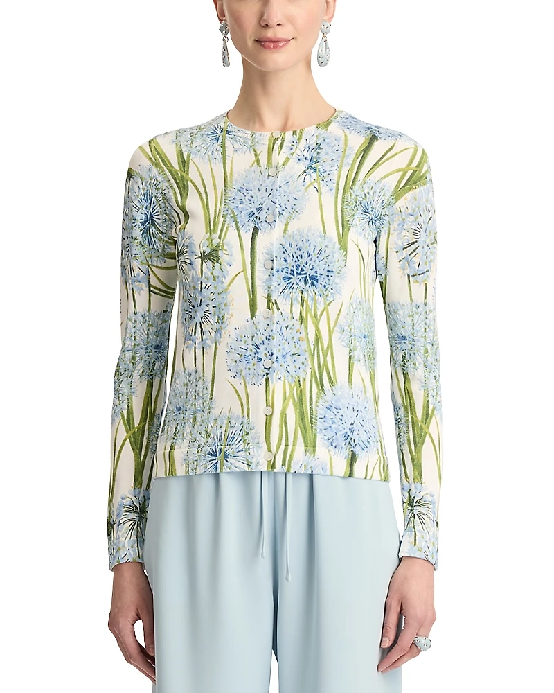 Oscar de la Renta Printed Allium Long Sleeve Cardigan