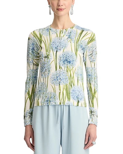 Oscar de la Renta Printed Allium Long Sleeve Cardigan