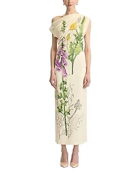 Oscar de la Renta Foxglove Print Drape Jersey Dress