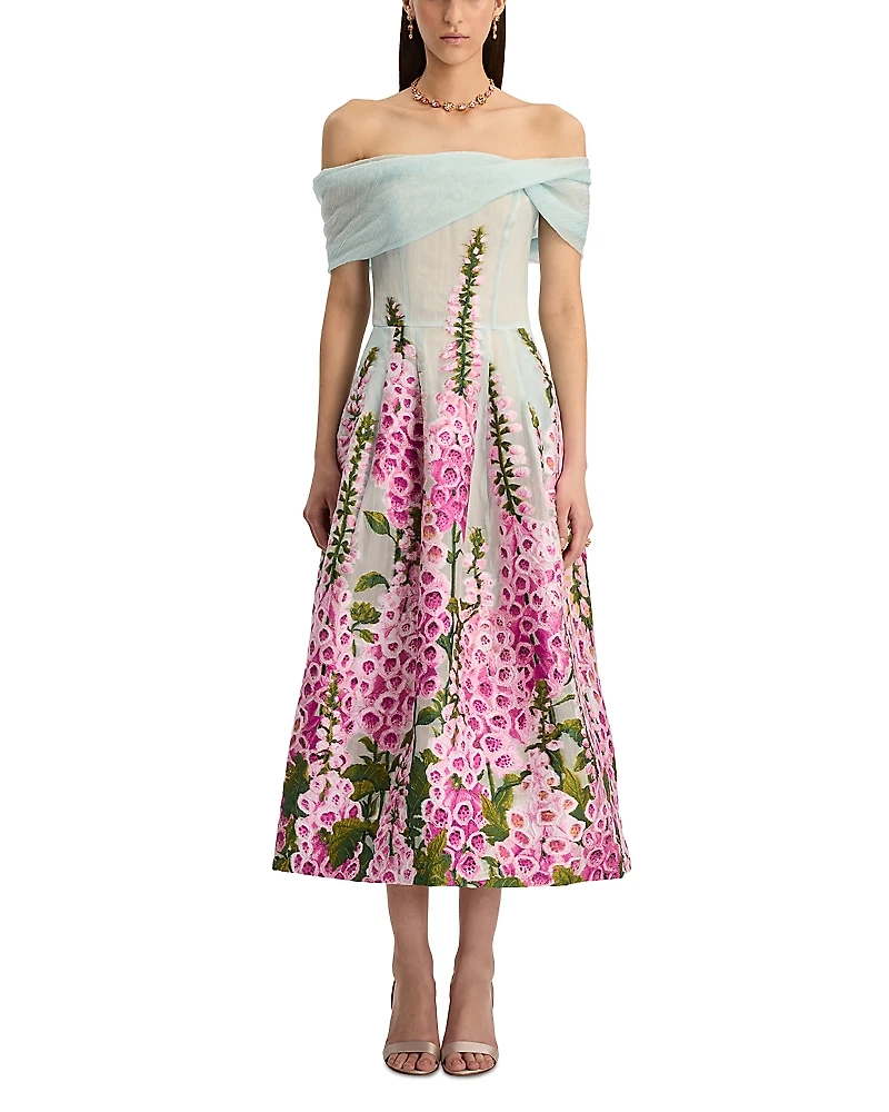 Oscar de la Renta Strapless Foxgloves Ombre Organza Dress