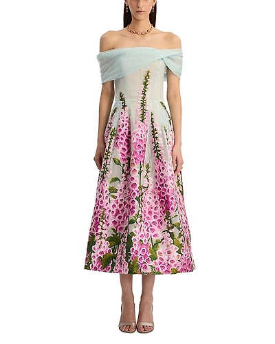 Oscar de la Renta Strapless Foxgloves Ombre Organza Dress