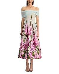 Oscar de la Renta Strapless Foxgloves Ombre Organza Dress