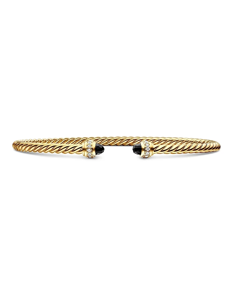 David Yurman 18K Yellow Gold Cable Spira Bracelet with Black Onyx & Diamonds