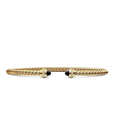 David Yurman 18K Yellow Gold Cable Spira Bracelet with Black Onyx & Diamonds