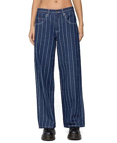 Edikted Kyler Pinstripe Low Rise Dark Rinse Wash Jeans