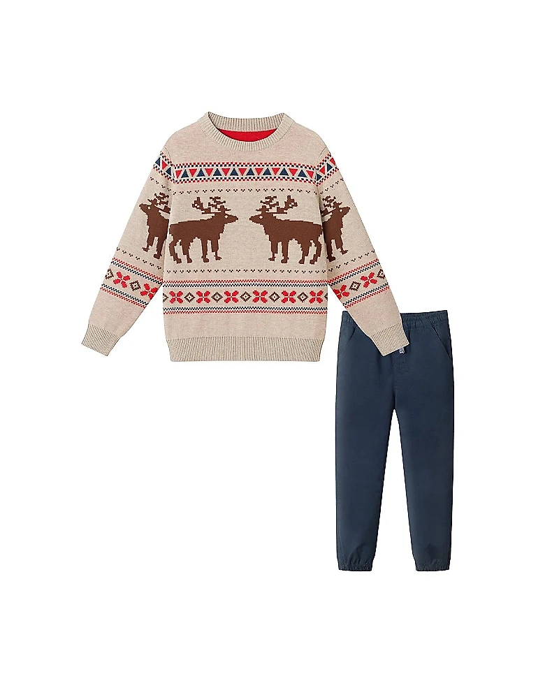 Andy & Evan Boys' Winter Moose Sweater and Pant Set - Little Kid, Big Kid