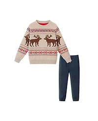 Andy & Evan Boys' Winter Moose Sweater and Pant Set - Little Kid, Big Kid