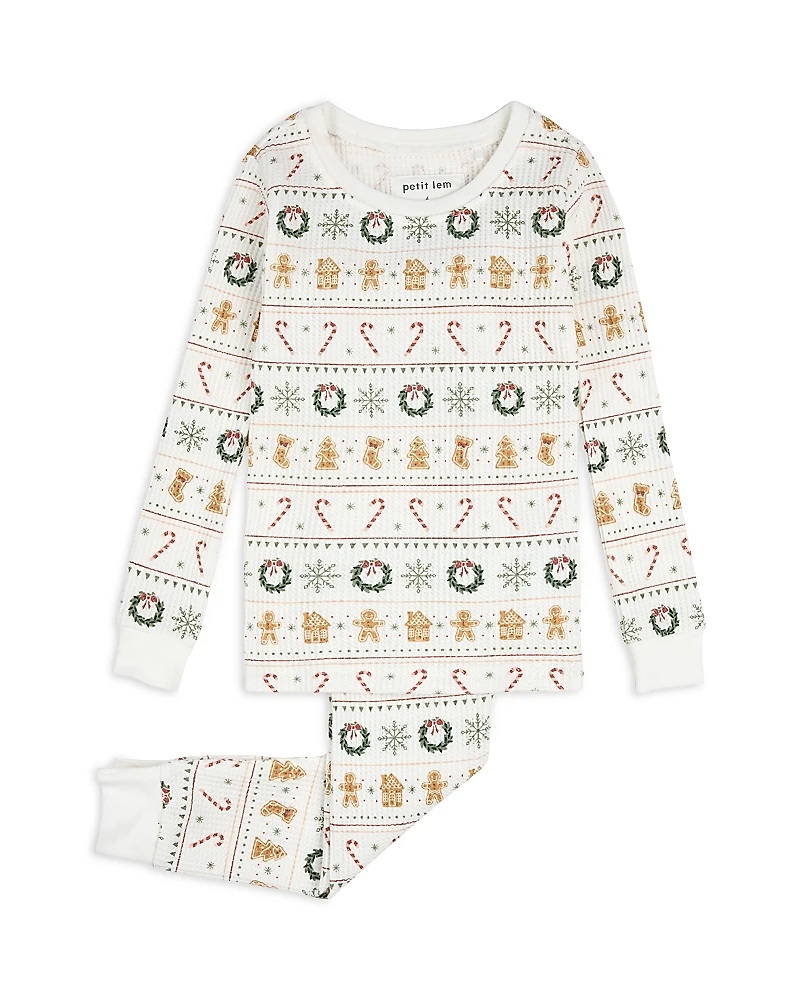 petit lem Girls' Holiday Treats Fair Isle Print Thermal Pajama Set - Little Kid