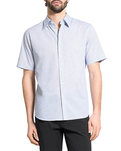 Theory Irving Short Sleeve Mini Geo Relaxed Fit Button Down Shirt