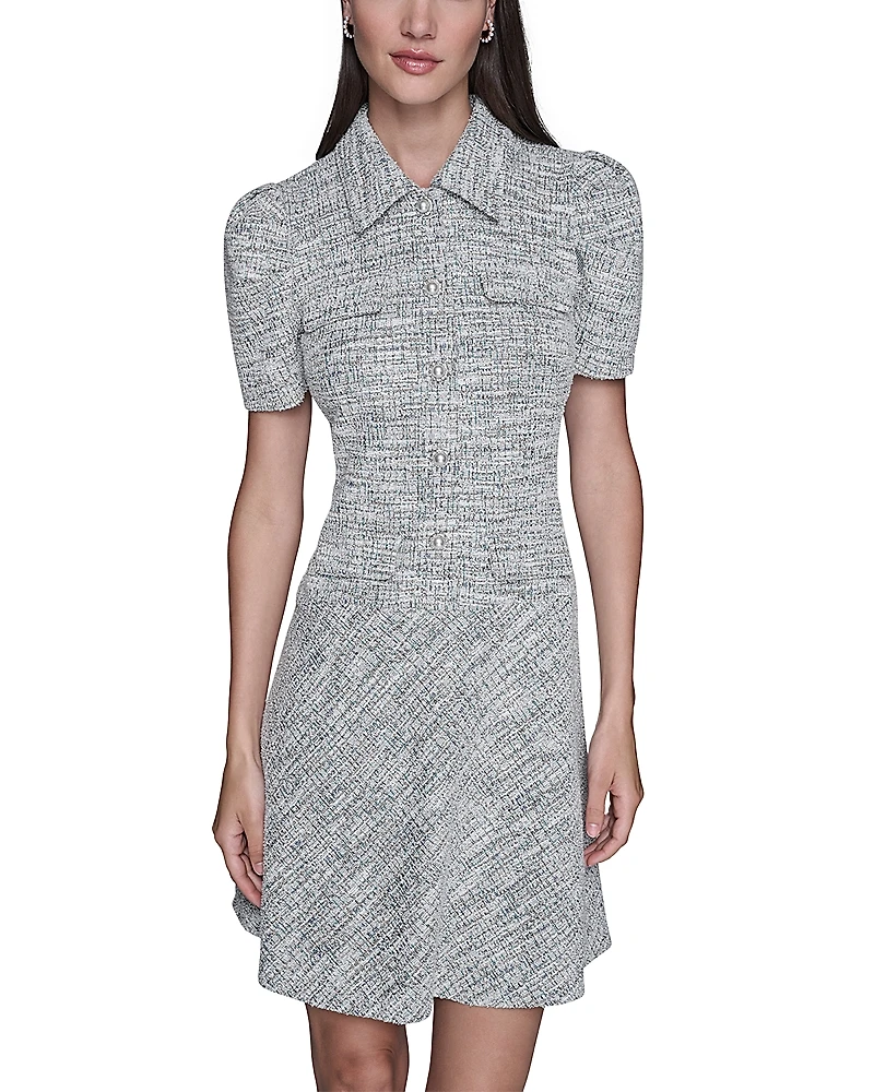 Karl Lagerfeld Paris Tweed Knit A Line Dress