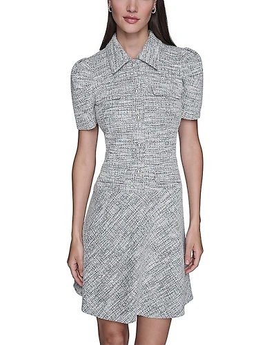 Karl Lagerfeld Paris Tweed Knit A Line Dress